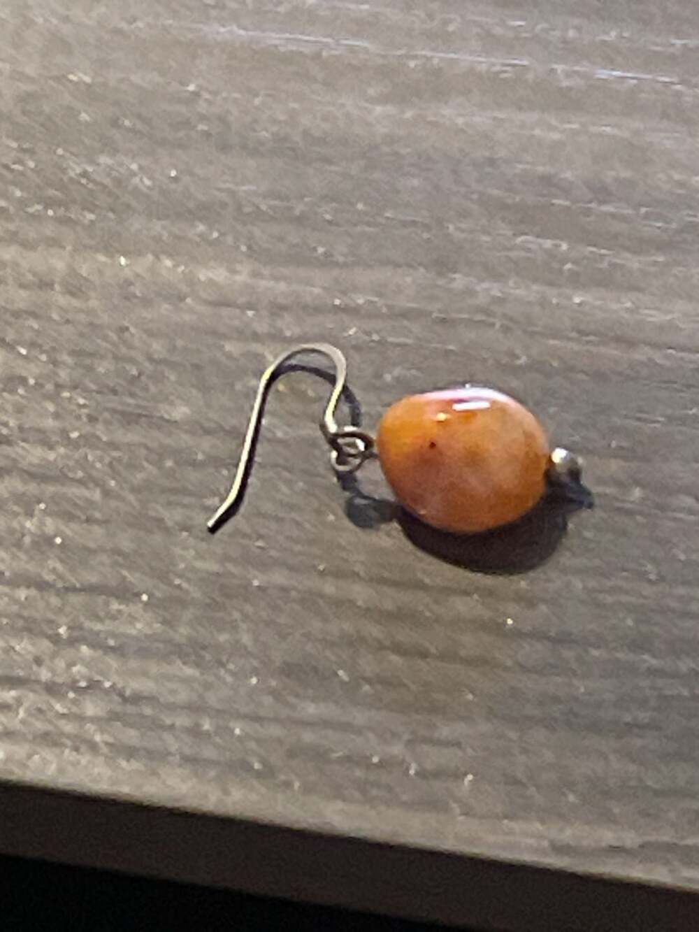 Handmade Orange Gemstone Dangle Earring Silver Tone